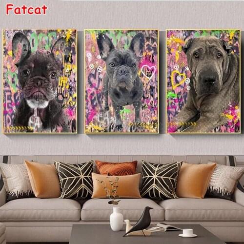 5d Diy Diamond Painting Diamond Mosaic Street Graffiti Wall Art Cute Dog Kit Diamond Embroidery Full Square Stones PP2443
