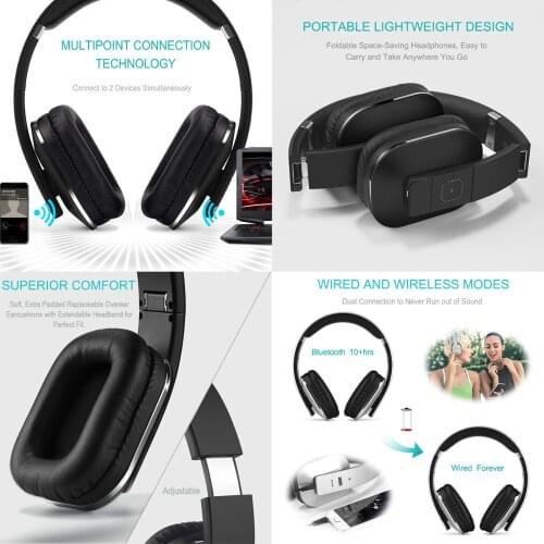 EP650 Bluetooth Wireless aptX ll Headphones with Mic/Multipoint/NFC Over Ear Bluetooth Stereo Music Headset for TV,Phone