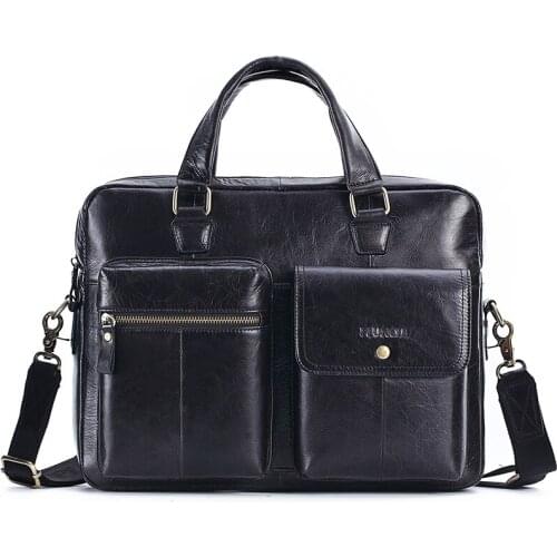 Business Laptop Bag Men Genuine Leather Handbags Male Leather Travel Briefcases Men High Quality Cowhide Leather Messenger Bags