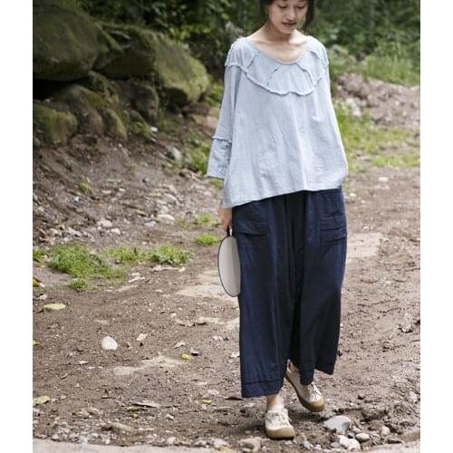 Women Spring Summer Elastic Waist Pants Ladies Vintage Cotton Linen Pants Female 2021 Trousers