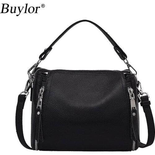 Buylor Cowhide Ladies Shoulder Bag Fashion Retro Genuine Leather Messenger Bag Women Bucket Bag 2021 New Females Handbag