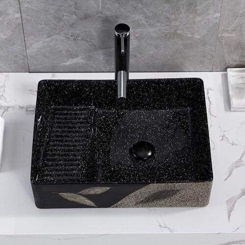 510*380*140MM Black Above Counter Wash Basin With Washboard Nordic Above Counter Basin Balcony Wash Basin Ceramic