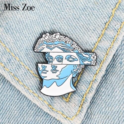 Two-Face Enamel Pin Blue garland woman sculpture Badge Brooch Bag Clothes Lapel pin Cartoon Fashion Jewelry Gift for Friends