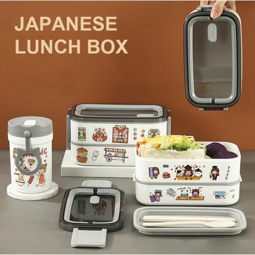 Double-layer lunch box for kids japanese food snacks box Portable korean bento box with soup cup plastic containers with lids