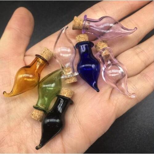 20pcs pink/purple/green/blue/black Wishing Bottle vial Pendant Perfume essential oil Cork Glass Hand-Blown jewelry Necklace