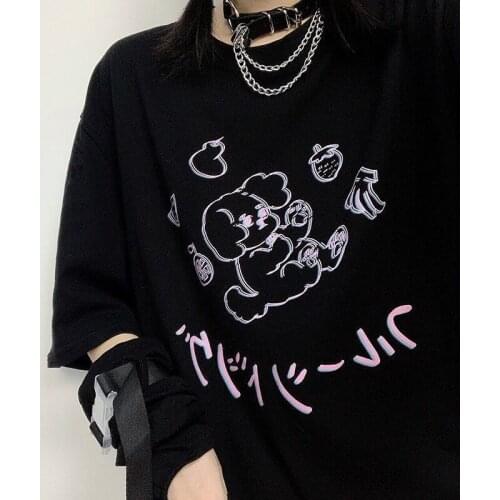 Gothic cartoon tees Harajuku Japanese summer dark tops casual loose ins Harajuku Vintage clothing female Ulzzang kawaii T-shirt