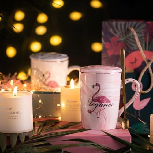 Ceramic Mug Gold Plated Flamingo Milk Coffee Tea mugs With Spoon Handle Household Office Cup Couple Gift