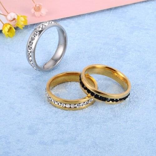Classic Rhinestone Stainless Steel Wedding Ring For Women J00111
