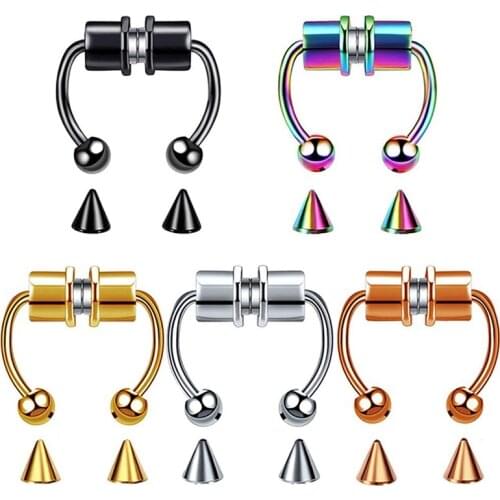 Simple Design Style Magnet False Nose Ring Horseshoe Ring Double Headed Ball Cone Non-perforated Nose Ring Nose Clip