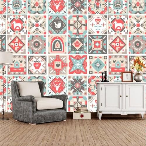 Cartoon Colorful Tiles Wall Stickers Bathroom Childrens room Kitchen Tables Decoration Wallpaper Peel & Stick DIY Art Mural