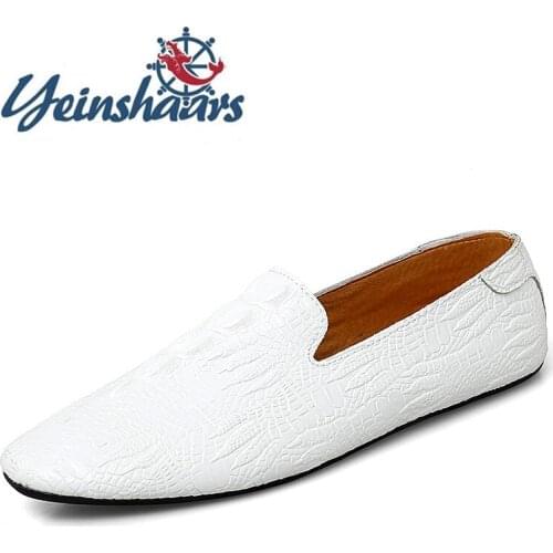 Mens Shoes Leather Driving Shoes Lightweight Loafers Crocodile Pattern Business Flat Shoes Classic White Formal Shoes Mocasines