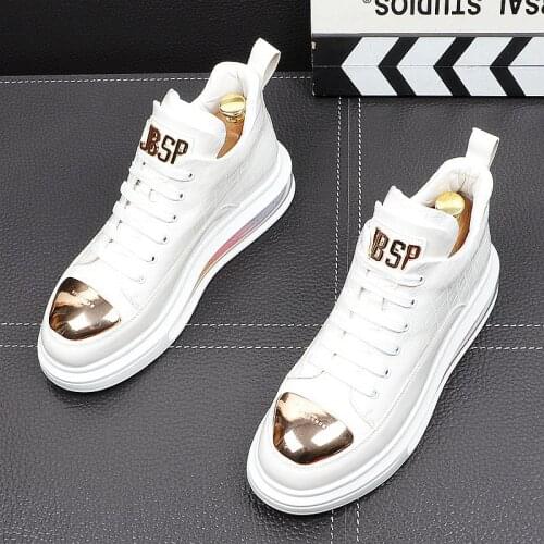 2021 Spring Newest Brand Designer Men Metal Plate Air Leather High Tops Shoes Causal Flats Moccasins Luxury Punk Rock Sneakers