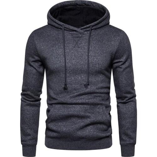 2020 new mens cotton sweater solid color Plush hooded Pullover large