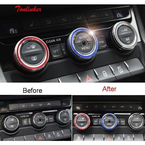 Tonlinker Cover Stickers for SKODA KODIAQ 2017-18 Car Styling 1 PCS Aluminum Interior Air conditioning knob decorative ring
