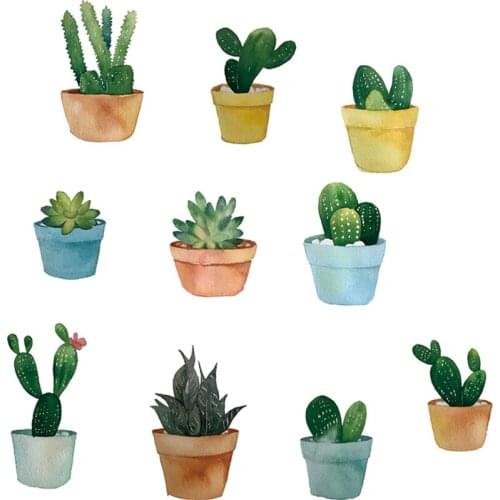 Water Color Cactus Potted Wall Sticker Living Room Background Decoration Mural Bedroom Decals Home Decor Stickers PVC Wallpaper