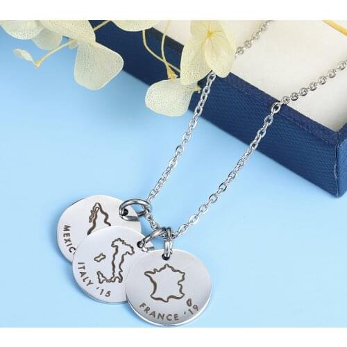 Customizable World Charm Necklaces For Women Global Travel Jewelry Stainless Steel Disc Cut Out Earth Map Necklace Collier Femme