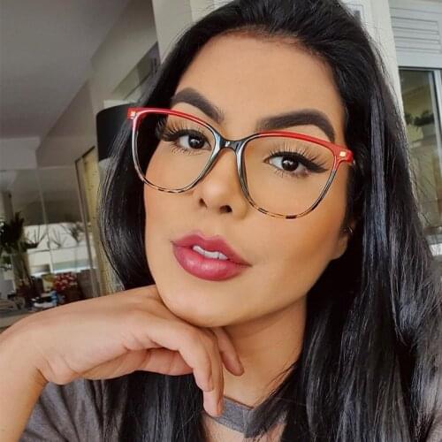 TR90 Frame Red Leopard Sexy Cat Eye Glasses Ladies Thin Square Clear Glasses Frame Women Fashion Optical oculos grau feminino