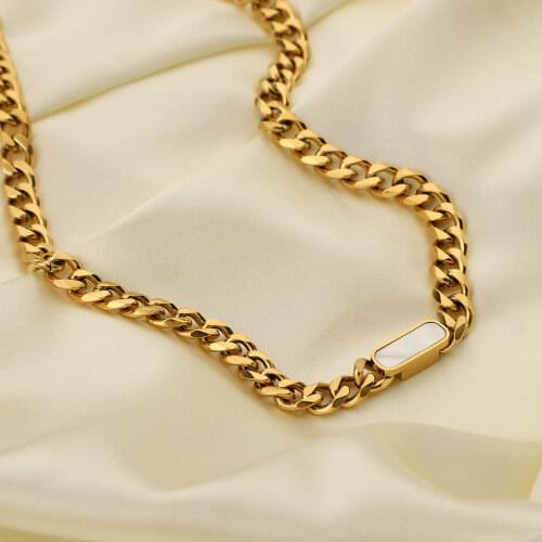 18K Gold Plated Stainless Steel Shell Pendant Necklace For Women Punk Style Cuban Chain Statement Choker Neckalce