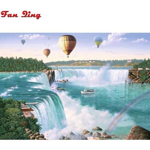 Full square diy 5d diamond painting Niagara Falls, hot air balloon diamond mosaic cross stitch diamond embroidery scenery