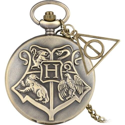 Hot Movie Extension Magical School Theme Quartz Pocket Watch Bronze Exquisite Pendant Necklace Clock Gifts Movie Fans