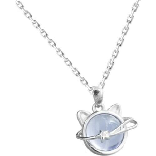 Simple Silver Color Star Cat Crystal Necklace Charming Temperament Clavicle Chain Necklace Fashion Womens Gifts