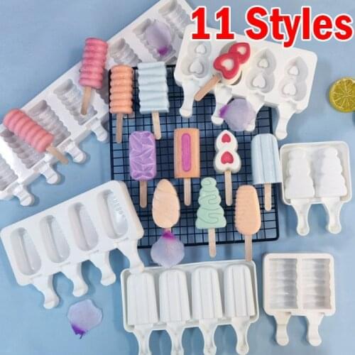 4 Cell Silicone Ice Cream Molds Ice Cube Tray Food Safe Popsicle Maker Diy Homemade Freezer Ice Lolly Mould Home Ice Cream Tools