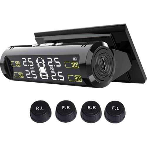Car TPMS Solar Tire Pressure Monitoring System LCD Color Screen Real-time Tire Information 4pcs External Sensor TPMS Sensor