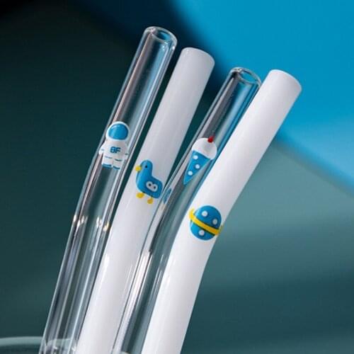Cute Printed Glass Drinking Straw Eco Friendly Reusable High Borosilicate Glass Straw For Smoothies Cocktails Bar Accessories