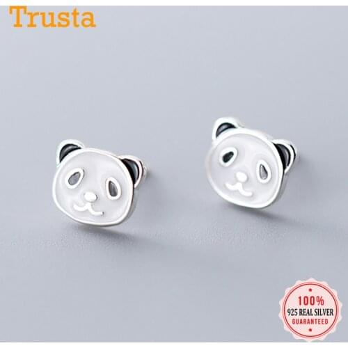 Trustdavis Fashion Genuine 925 Sterling Silver Sweet Animal Cute Panda Stud Earrings For Women Girl Wedding Jewelry Gift DS2304