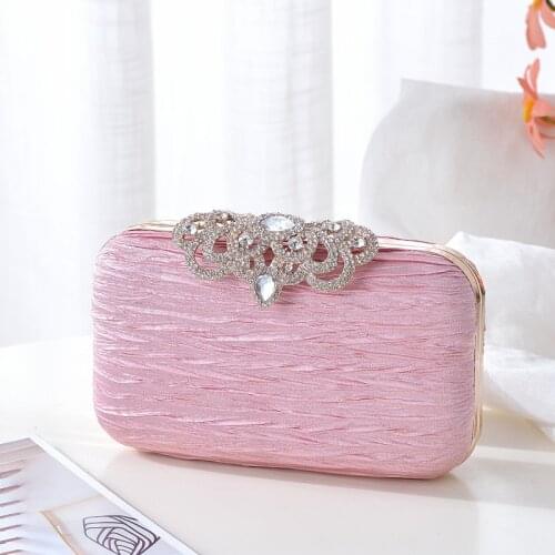 Crown Rhinestones Women Metal Evening Bags Party Wedding Day Clutch Satin Ruched Handbags Holder Purse