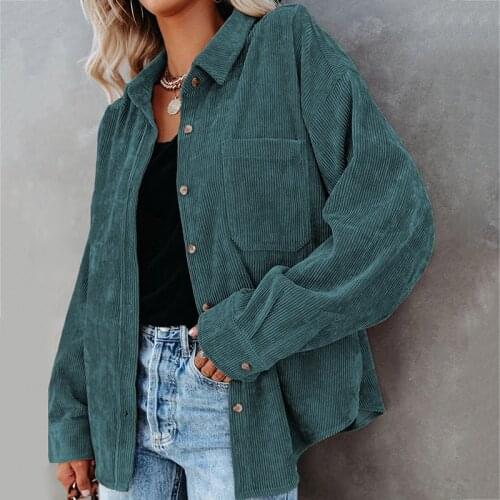 2021 New Autumn Winter Women Corduroy Full Sleeve Casual Shirts Female Single Breasted Turn-down Collar Pocket Straight Shirt