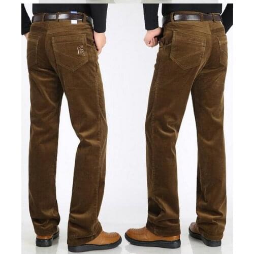 Winter Mens Corduroy Pants Plus Velvet Thick Corduroy Casual Pants High Waist Stretch Warm Mens Trousers