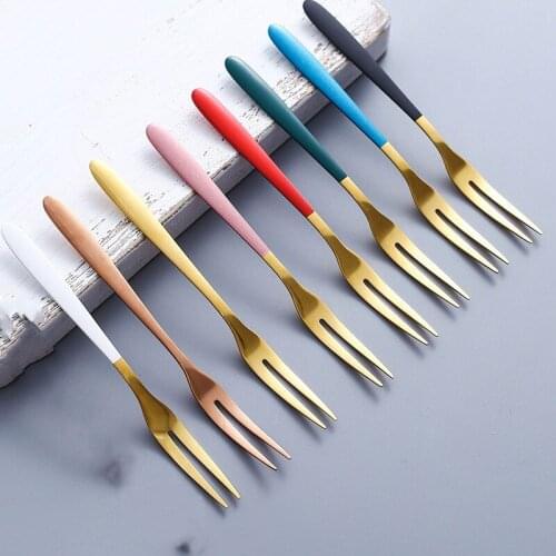 1pcs Multiple Use Snack Cake Dessert Forks Cafeteria Home Flatware Stainless Steel Two-tine Fork Fruit Fork set Tableware
