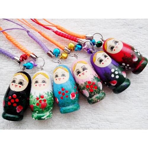 6pcs hot Pure handmade wedding Matryoshka wooden Russian dolls cute key chains Key ring Decoration anywhere #45642546