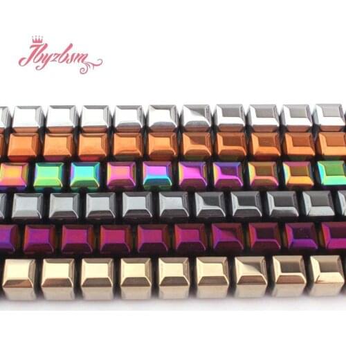 8mm Faceted Cube Suqare Metallic Coated Hematite No Magnetic Natural Stone Beads For Necklace Jewelry Making 15" Free Shipping