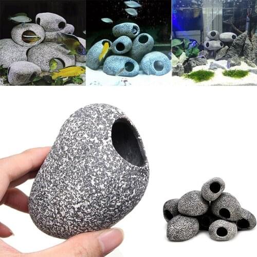 Aquarium Cichlid Stone Ceramic Rock Cave Aquarium Fish Tank Pond Shrimp Breeding Ornament Decor Accessory Decorative Marbles