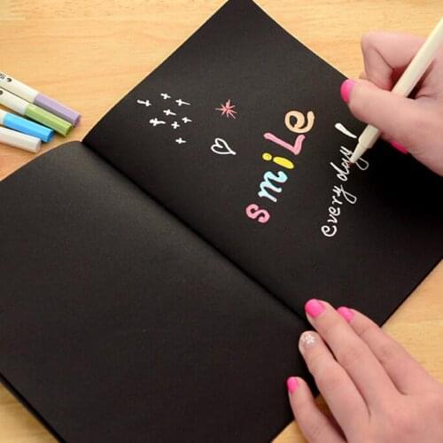 28 pages Diary Notebook Black Paper Notepad Sketch Graffiti Notebook for Drawing Painting Office School Stationery Notebook