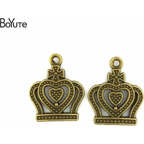 BoYuTe (100 Pieces/Lot) 21*17MM Diy Accessories Antique Bronze Plated Metal Heart Crown Charms Pendants for Jewelry Making