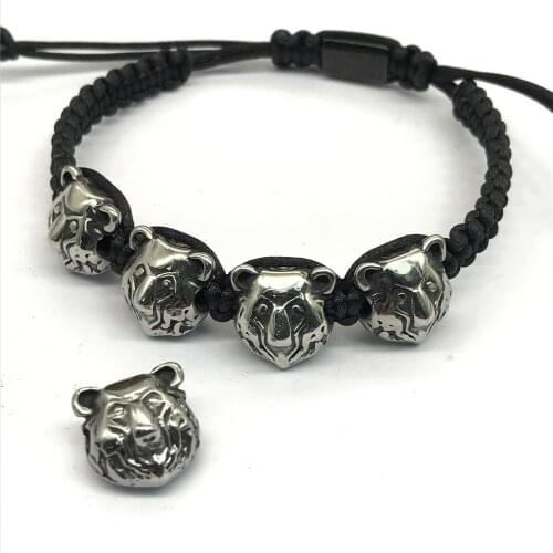 Bear Head 316l Stainless Steel 2mm Small Hole Animal beads Charms for Men String Bracelets DIY Jewelry Making