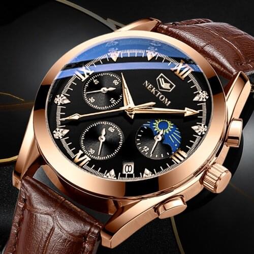 NEKTOM Mens Watches Fashion Sport Quartz Clock Mens Watches Leather Clock Military Waterproof Men Watch Relogio Masculino