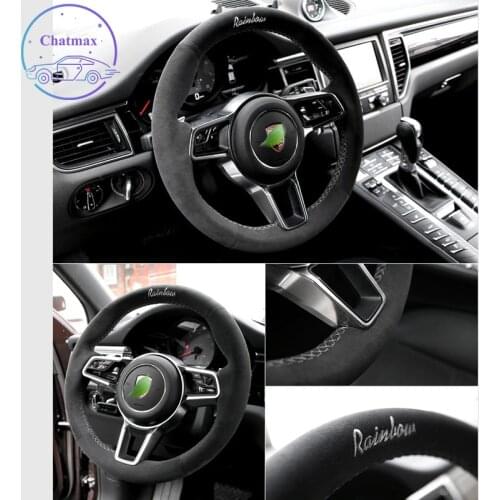 Steering Wheel Cover for Porsche Macan Taycan Cayenne Panamera 996 911 718 Suede Leather Hand Sewing Wrap DIY Stitchwork Holder