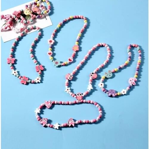 12 Style Multicolor Imitation Pearl Wooden Bracelet Childrens Birthday Gifts Fashion Girls Bracelet Jewelry Decoration Supplier