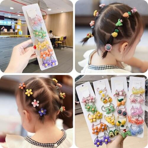 5pair Baby Hair Ropes Lovely Flower Princess Headwear Baby Headdress Girls Hair Accessories Kids Elastic Children Rubber Band