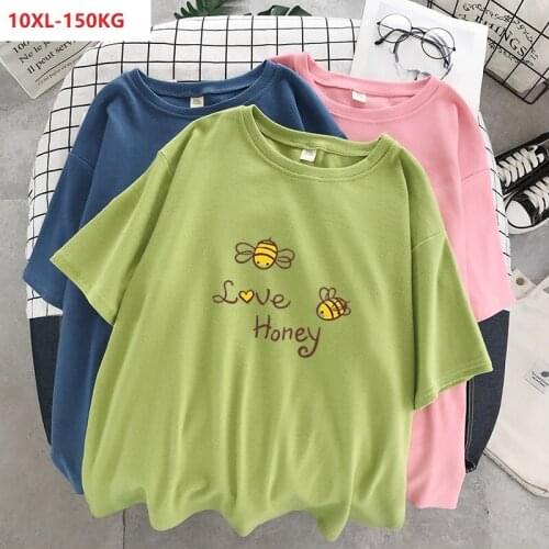 2020 plus size summer cartoon letter t-shirts women short sleeve tees cotton tees bee oversize 8XL 10XL tops loose tshirt green