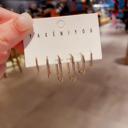 Exquisite Mixed Size Geometric Hoop Earrings Set Gold Color Glossy Copper Metal Earrings for Women