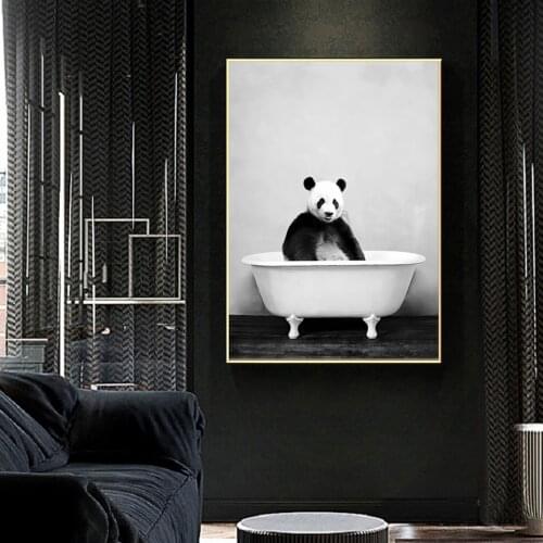 Black and White Animals Giant Panda Elephant Bathtub Bathing Canvas Painting Poster Wall Art Nordic Minimalist Home Decoration