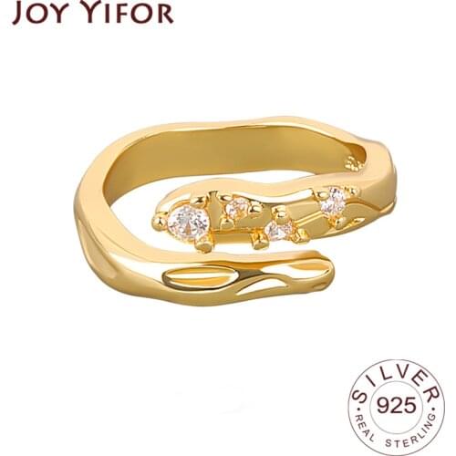 925 Sterling Silver New Simple Design Rings Hug CZ Gold Retro Distressed Opening Handmade Ring Fashion Fine Jewelry