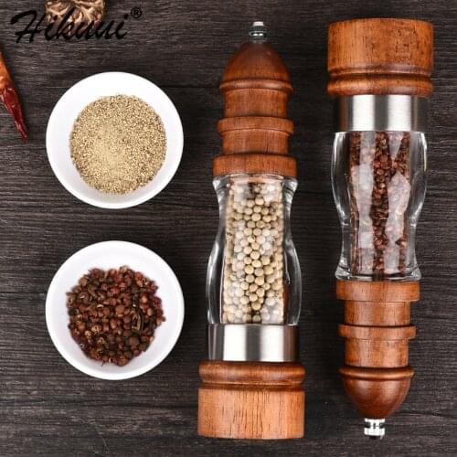 2Pcs/Set 8 inch Spice Pepper Mill Grinder Manual Seasoning Mill Portable Home Kitchen Tools For Cooking Wood +Acrylic