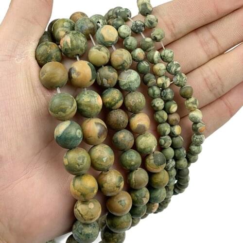 MKTREG Natural Matte Bird Rock Stone Green charm Round Loose bead 6/8/10/12MM Jewelry bracelet necklace DIY making accessory