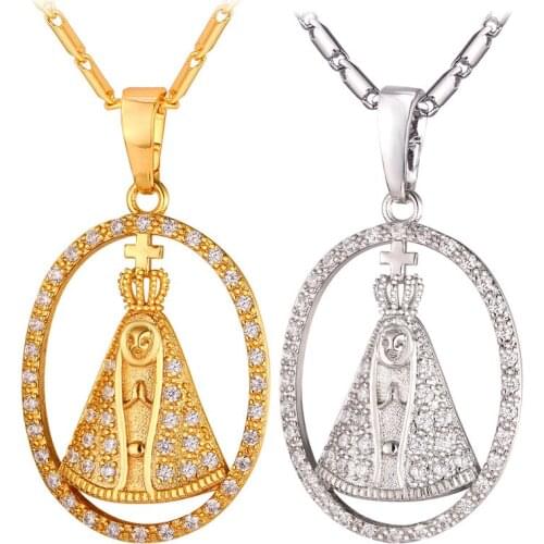 New Crystal Oval Necklace Pendant With Pope Pontiff Charm Yellow Gold Color Link Chain For Women Men Cross Jewelry 2017 P2485